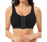 Nebility Post Surgery Front Fastening Sports Bras for Women with Breast Support Full Coverage Wireless Compression Bra After Surgery Black