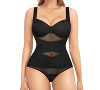 Nebility Shapewear Bodysuit for Women Tummy Control Waist Trainer Backless Body Shaper V-Neck with Built in Bra, Black, Large