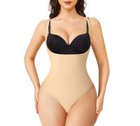 Nebility Shapewear Bodysuits for Women Open Bust Tummy Control Body Shaper Seamless Thong Leotards Underwear (Beige,S)