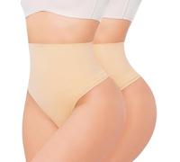 Nebility Shapewear Thong Tummy Control For Women High Waist Tummy Control Knickers Slimming Shaping Underwear Seamless Waist Trainer Panties Body Shaper 2-Pack(L, Beige + Beige)