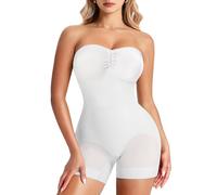 Nebility Strapless Shapewear for Women Tummy Control Shapewear Bodysuits Full Body Shaper with Adjustable Bow & Halter Neck, White, XXL