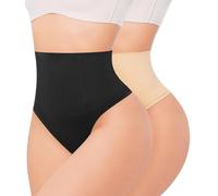Nebility Thong Shapewear for Women Tummy Control Knickers High Waist Butt Lifter Seamless Slimming Girdle Body Shaper Shaping Underwear 2-Pack(XXL, Black + Beige)