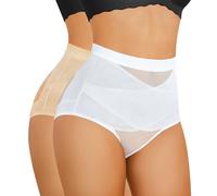 Nebility Tummy Control Shapewear Butt Lifting Underwear for Women Lower Belly Waist Trainer Seamless Faja Body Shaper, Beige/White 2pk, L
