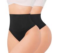 Nebility Tummy Control Thong Shapewear for Women High Waist Control Knickers Seamless Waist Trainer Panties Slimming Girdle Body Shaper Shaping Underwear 2-Pack(S, Black + Black)
