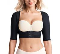 Nebility Women Compression Arm Shaper Sleeves Post Surgical Slimmer Humpback Posture Corrector Tops Shapewear Front Fastening Sports Bra (Black, 3XL)