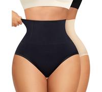 Nebility Women Tummy Control Knickers Shapewear 2 Pack High Waisted Body Shaper Butt Lifter Panties Slimming Underwear (Black/Beige,XL)