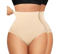 Nebility Women Tummy Control Knickers Shapewear 2 Pack High Waisted Body Shaper Butt Lifter Panties Slimming Underwear (Beige/Beige,S)