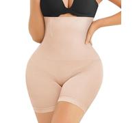 Nebility Women Waist Trainer Shapewear Tummy Control Body Shaper Shorts Hi-Waist Butt Lifter Thigh Slimmer, Beige, M-L