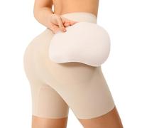 Nebility Women's Butt Lifting Shapewear - Built-in Hip & Butt Pads Mid-Rise Padded Shaper Shorts Booty Enhancer Lifter, Beige, S
