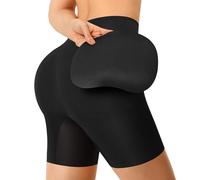 Nebility Women's Butt Lifting Shapewear - Built-in Hip & Butt Pads Mid-Rise Padded Shaper Shorts Booty Enhancer Lifter, Black, Large