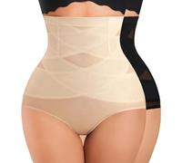 Nebility Womens' Tummy Control High Waist Trainer Body Shaper, Black/Beige 2pk, Medium