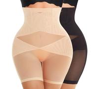 Nebility Womens' Tummy Control High Waist Trainer Body Shaper, Black/Beige Mid Thigh-2pk, XL
