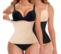 Nebility Womens' Waist Trainer Tummy Control Waist Cincher Slim Body Shaper, Black/Beige 2pk, XL