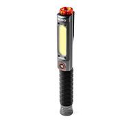 NEBO Big Larry Pro Plus - 600 Lumen Torch with COB Work Light - Pocket Clip Magnetic Base for Hands-Free Lighting - Portable COB LED Dimmable Flashlight - Hazard Light-Red,Steel Grey