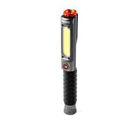 NEBO Big Larry Pro Plus - 600 Lumen Torch with COB Work Light - Pocket Clip Magnetic Base for Hands-Free Lighting - Portable COB LED Dimmable Flashlight - Hazard Light-Red,Steel Grey