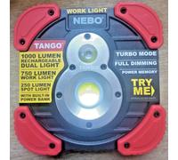 NEBO TANGO RECHARGEABLE WORK LIGHT WITH BUILT IN POWER BANK 250 TO 1000 LUMENS