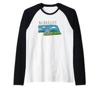Nebraska Colourful American City Landmarks Love Raglan Baseball Tee