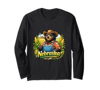 Nebraska Farm Bear Cornfield Country Vibes Long Sleeve T-Shirt
