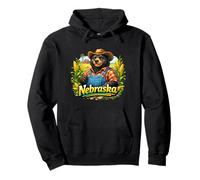 Nebraska Farm Bear Cornfield Country Vibes Pullover Hoodie