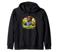 Nebraska Farm Bear Cornfield Country Vibes Zip Hoodie