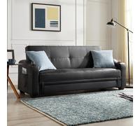 Nebraska Faux Leather Sofa Bed With Constrast Stitching and Cupholders Home Detail Black One Size