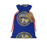 Nebraska Flag Christmas Canvas Gift Bag With Drawstring,Reusable Personalizedgift Bag