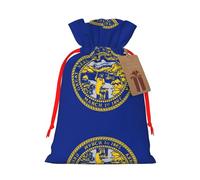 Nebraska Flag Christmas Canvas Gift Bag With Drawstring,Reusable Personalizedgift Bag