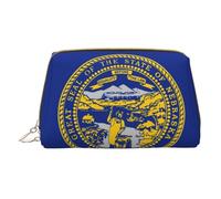 Nebraska Flag Leather Hand-Held Zipper Makeup Bag Storage Bag for Miscellaneous Items Pen Case