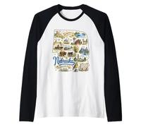 Nebraska, NE, USA, Maps, Icons Raglan Baseball Tee