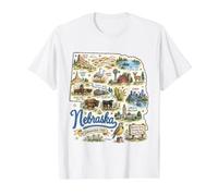 Nebraska, NE, USA, Maps, Icons Value Graphic T-Shirt, Men, White, M