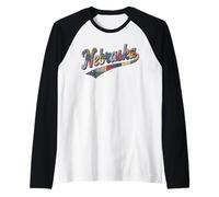 Nebraska Patchwork Script Cute Feminine State Women's Girls Raglan Baseball Tee