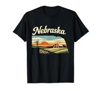 Nebraska Retro Farm Sunset State Landscape Scene T-Shirt