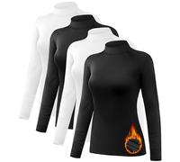 NebuKinex 4 Pack Women's Thermal Shirts Fleece Lined Mock Turtle Neck Tops Compression Long Sleeve Athletic Base Layer, 2b2w, XXL