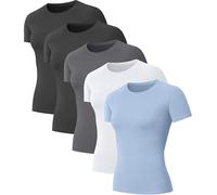 NebuKinex 5-Pack Women's Compression Shirts Short Sleeve Workout Tops Athletic Baselayer Quick Dry Gym Yoga Running T-Shirt, Setb, S