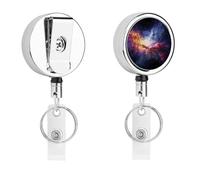 Nebula and Galaxy in The Universe Badge Holder Retractable Nylon Cord Badge Holder Heavy Duty Key Ring Metal Badges Clip for ID Card Carabiner Key Card Work Badges Name Card Clip