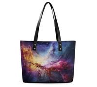 Nebula And Galaxy in The Universe Leather Tote Bag for Women Work Shoulder Purses with Zipper Waterproof Large Computer Shoulder Bag Fashion Ladies Shoulder Handbag Reusable Shopping Bags