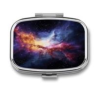 Nebula and Galaxy in The Universe Pill Box 2 Compartment Small Square Pills Case Portable for Pocket Pill Organizer Travel Metal Pill Holder for Office Home Vitamin Medicine Fish Oil