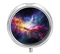 Nebula and Galaxy in The Universe Pill Box Medicine Pill Organizer 3 Compartment Daily Pill Case Small Pill Container Round Pill Holder Travel Pill Box Metal Pill Case for Purse Pocket