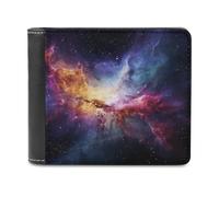 Nebula And Galaxy in The Universe Wallet Passcase for Men, Extra Capacity Bifold Leather Wallets with ID Windows, Slim Stylish Wallet for Gift, Blocking Money Clip for Cards, Coin Pouch