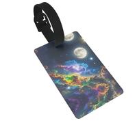 Nebula and Moon Luggage Tags for Suitcases, PVC Suitcase Tag with Secure Strap Suitcase Identifier with Privacy Name Card for Travel Bag Tags Personalized Baggage Tag for Women Men
