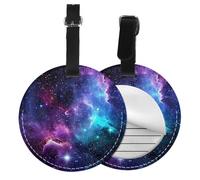 Nebula Colorful Round Luggage Tag 2PCS Galaxy Star PU Leather Travel Bag Tag ID Labels Name Card Holder wtih Buckle for Luggage Suitcase Backpacks