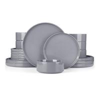Nebula Dinner Sets for 6 People, 18PC Speckled Stoneware Set, Scratch Resistant Dinnerware Sets, Dishwasher & Microwave Safe, Dining Plates and Bowls Sets, Dark Grey