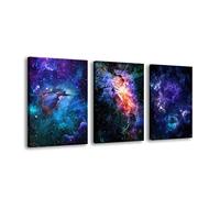 Nebula Galaxy Canvas Art 3 Panels Universe Wall Art Fantasy Outer Space Artwork Contemporary Astronomy Starry Cosmic Picture Painting for Home Office Boys Room Decor, Framed Ready to Hang (Size4)