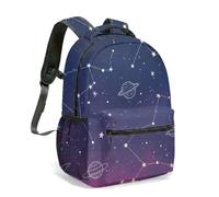 Nebula Galaxy Space Backpack, Navy-Purple Nebula Gradient Background Outline Constellation Saturn Star Print Lightweight Unisex School Daypack