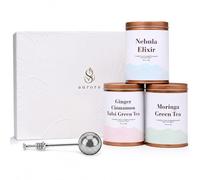Nebula Herbal Aurora Premium Herbal Tea Gift Set - 3 Loose Leaf Tea Blends 150g with Stainless Steel Tea Infuser - Moringa Tea, Ginger, Tulsi, Cinnamon Tea and Nebula Elixir, Luxury Gift Box