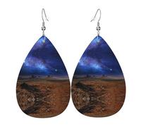 Nebula In Desert Monument Valley Landscape Earrings For Women Leather Dangle Lightweight Teardrop Earrings Jewelry For Women