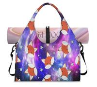 Nebula Night Galaxy Sports Duffle Bag with Shoe Compartment Fox Galaxy Weekend Overnight Bags Tote Cabin Luggage Bag for Gym Yoga Travel