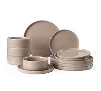 Nebula Plates and Bowls Set, 12PC Speckled Stoneware Plate Set, Scratch Resistant Dinnerware Sets, Dishwasher & Microwave Safe, Dining Plates and Bowls Sets, Brown