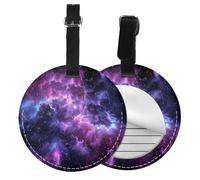 Nebula Star Round Luggage Tag 2PCS Space PU Leather Travel Bag Tag ID Labels Name Card Holder wtih Buckle for Luggage Suitcase Backpacks