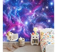 Nebula Twinkling Stars Decorative Wallpaper, 200 x 140 cm | Dreamy Cosmic Non-woven Wall Mural for Home Office Wall - elevate the style of a space or conceal cracksBlue Purple